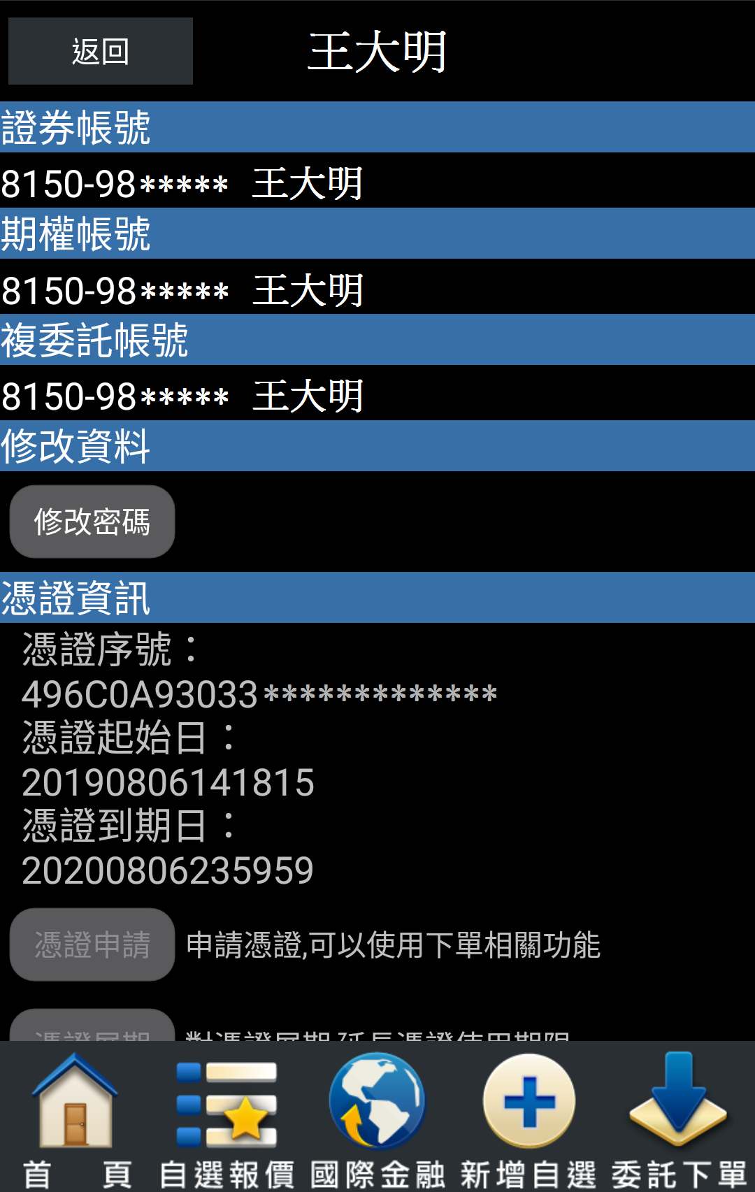 PhoneEZ憑證資訊畫面