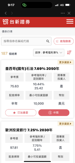 選擇要申購的債券商品